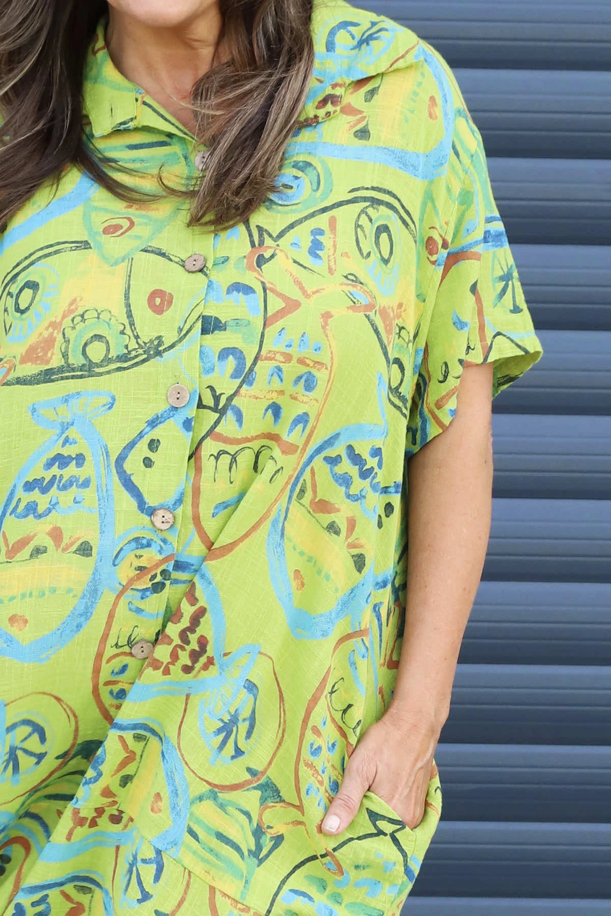 Naida Print Button Tunic Olive 5 Naida Print Button Tunic Olive - Image 3