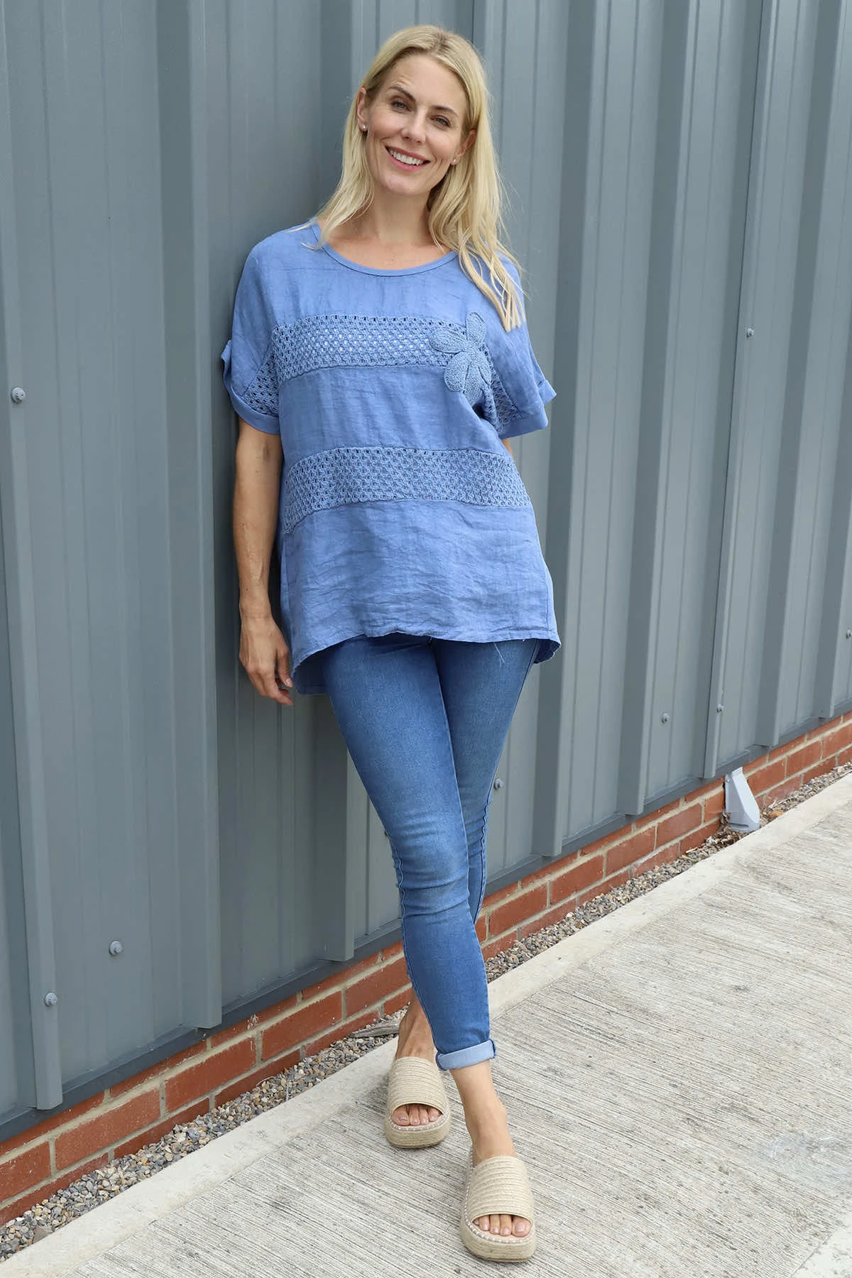 Jana Crochet Detail Cotton Top Blue 4 Jana Crochet Detail Cotton Top Blue - Image 2