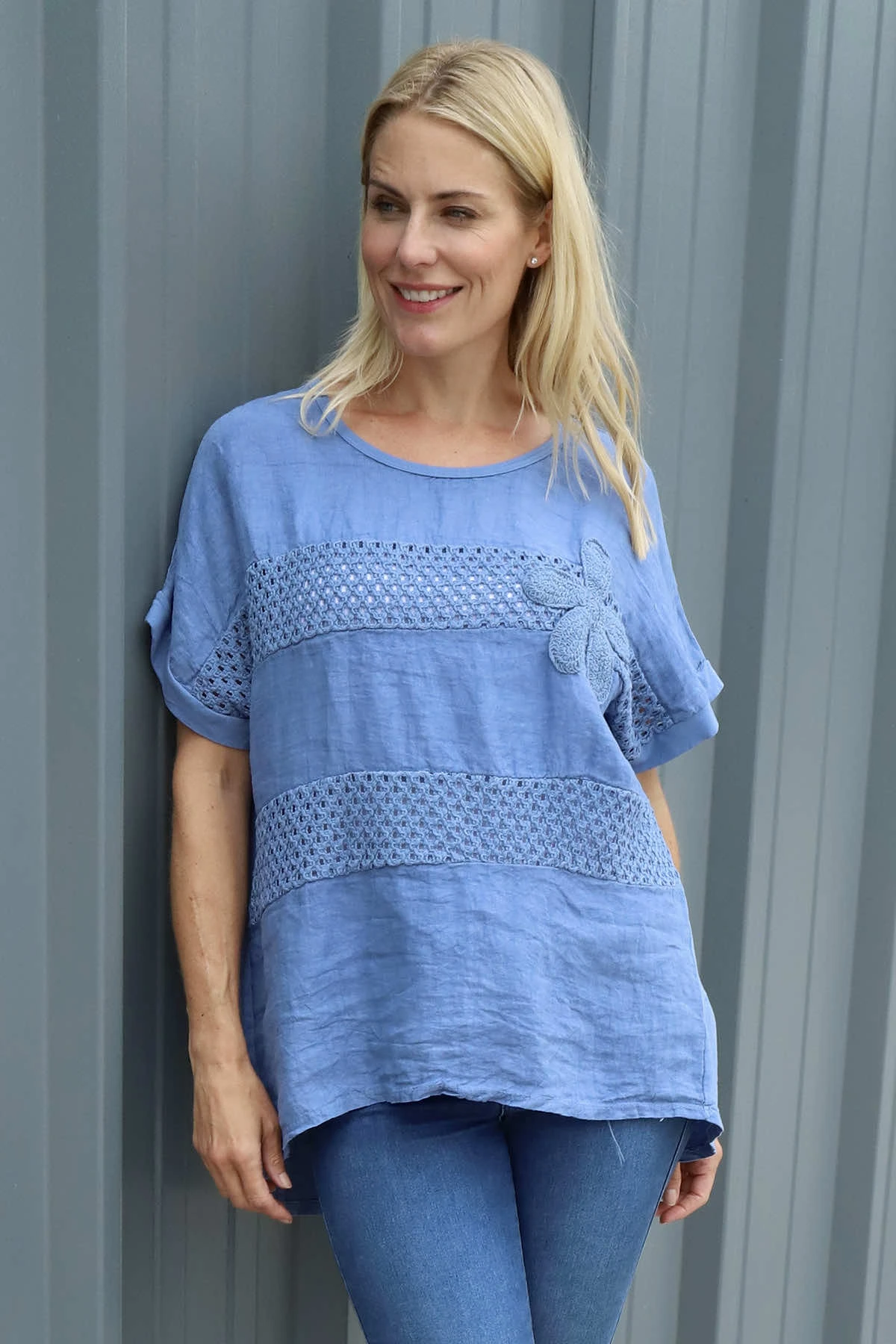 Jana Crochet Detail Cotton Top Blue 3 Jana Crochet Detail Cotton Top Blue