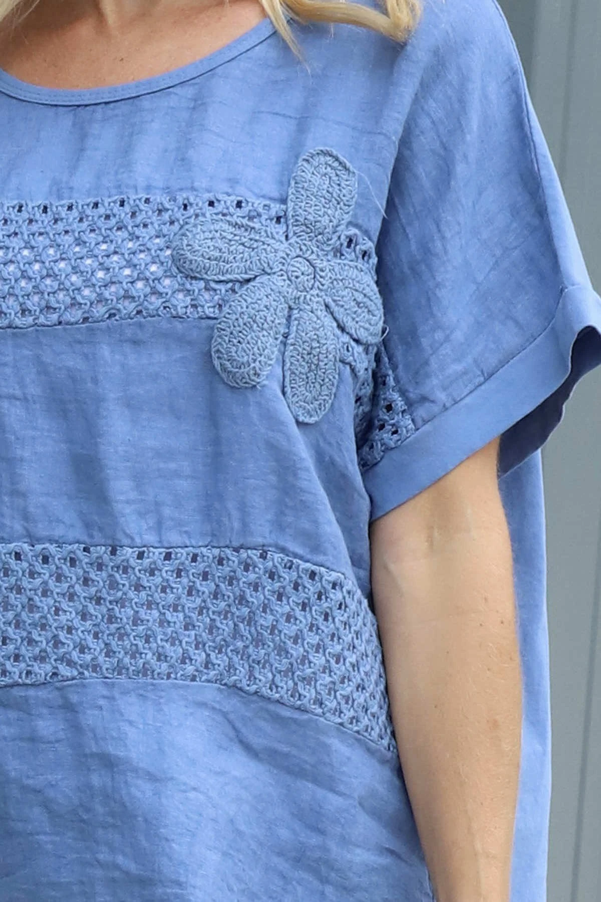 Jana Crochet Detail Cotton Top Blue 5 Jana Crochet Detail Cotton Top Blue - Image 3