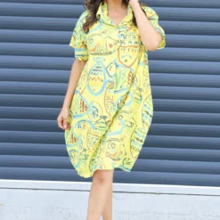 Naida Print Button Tunic Yellow