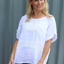 Jana Crochet Detail Cotton Top White