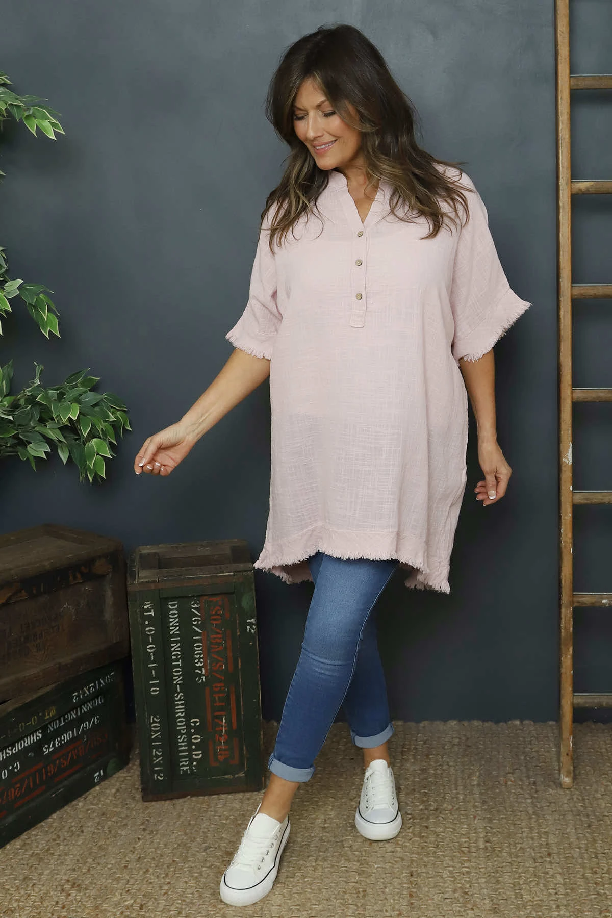 Coletta Button Cotton Top Pink 3 Coletta Button Cotton Top Pink