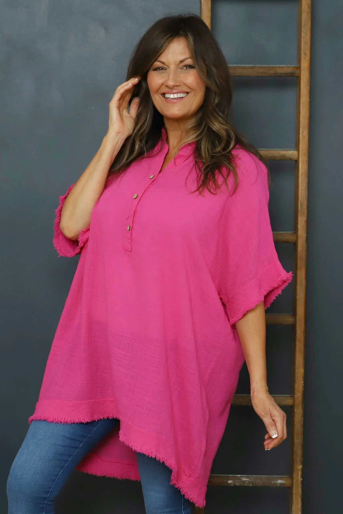 Coletta Button Cotton Top Fuchsia 4 Coletta Button Cotton Top Fuchsia - Image 2