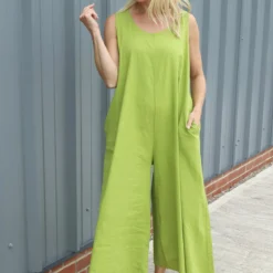 Lorina Sleeveless Linen Jumpsuit Olive