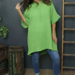 Coletta Button Cotton Top Green