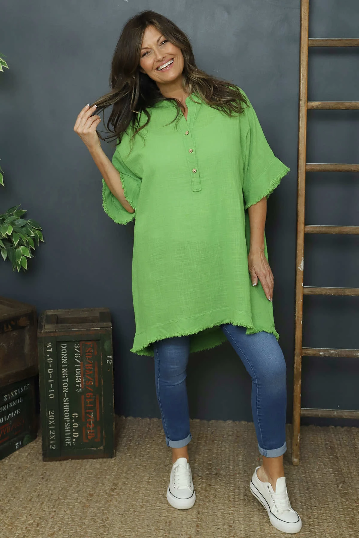 Coletta Button Cotton Top Green 3 Coletta Button Cotton Top Green