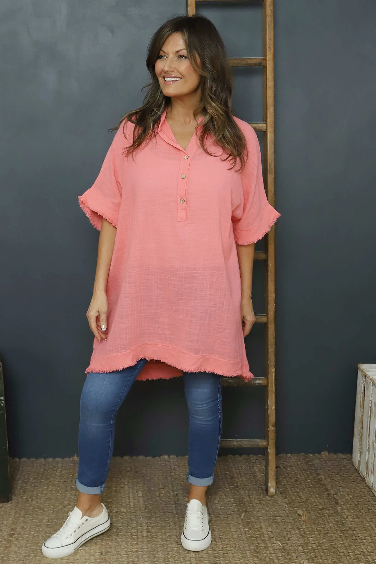 Coletta Button Cotton Top Coral 3 Coletta Button Cotton Top Coral