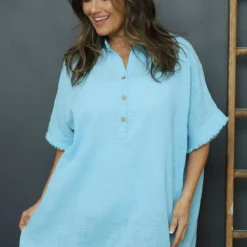 Coletta Button Cotton Top Aqua -Kitandkaboodal Store IMG 1949 7b954a88 bb77 40c5 bac6 fcc43d414ef3