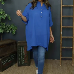 Coletta Button Cotton Top Cobalt