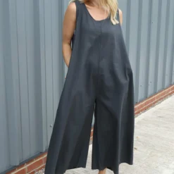Lorina Sleeveless Linen Jumpsuit Charcoal