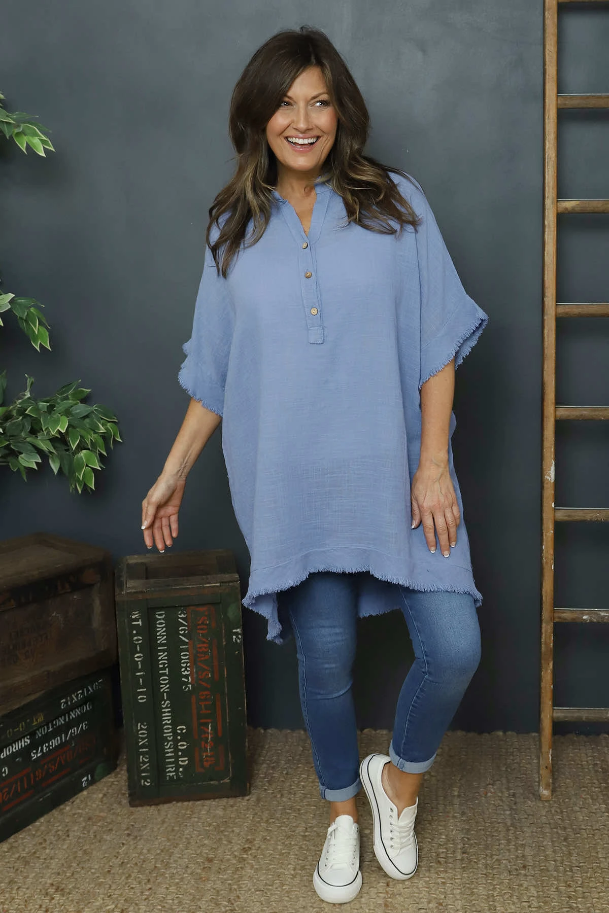 Coletta Button Cotton Top Blue 3 Coletta Button Cotton Top Blue