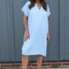 Alondra V-Neck Linen Dress Light Blue -Kitandkaboodal Store IMG 1981 7e3bedd2 5133 46f5 ba1b 6d6716b4e4a1