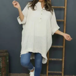 Coletta Button Cotton Top Stone