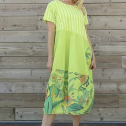 Ayah Print Cotton Dress Lime
