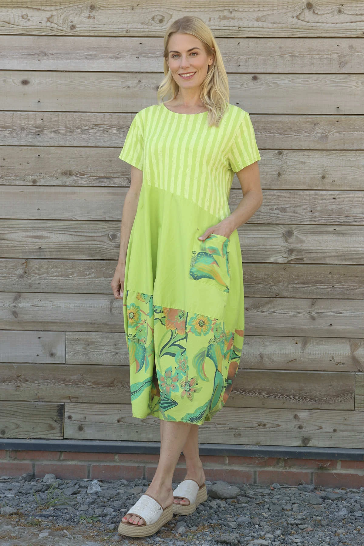 Ayah Print Cotton Dress Lime 4 Ayah Print Cotton Dress Lime - Image 2