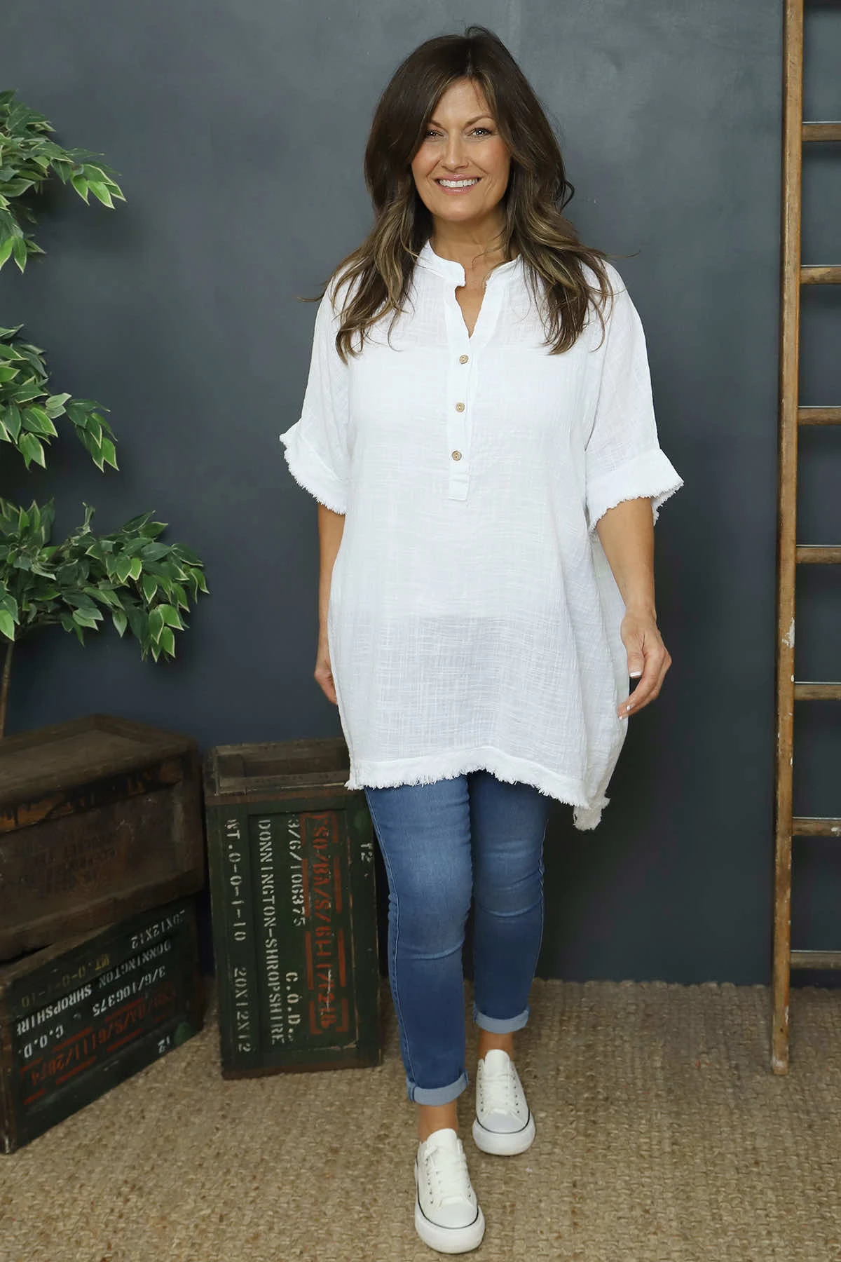 Coletta Button Cotton Top White 3 Coletta Button Cotton Top White