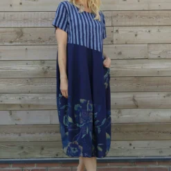 Ayah Print Cotton Dress Navy