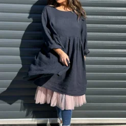 Zouch Linen Dress Navy