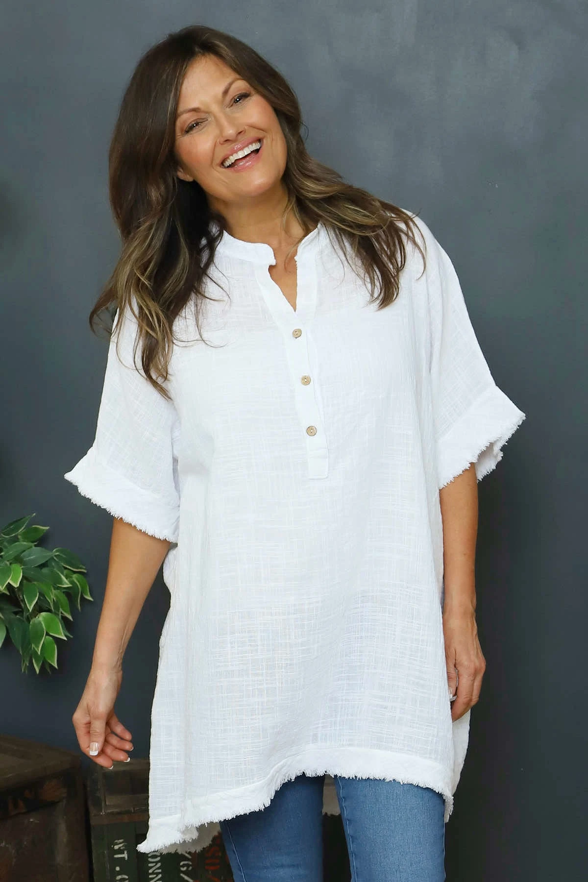 Coletta Button Cotton Top White 4 Coletta Button Cotton Top White - Image 2