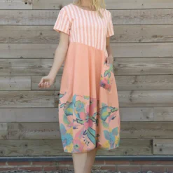 Ayah Print Cotton Dress Orange