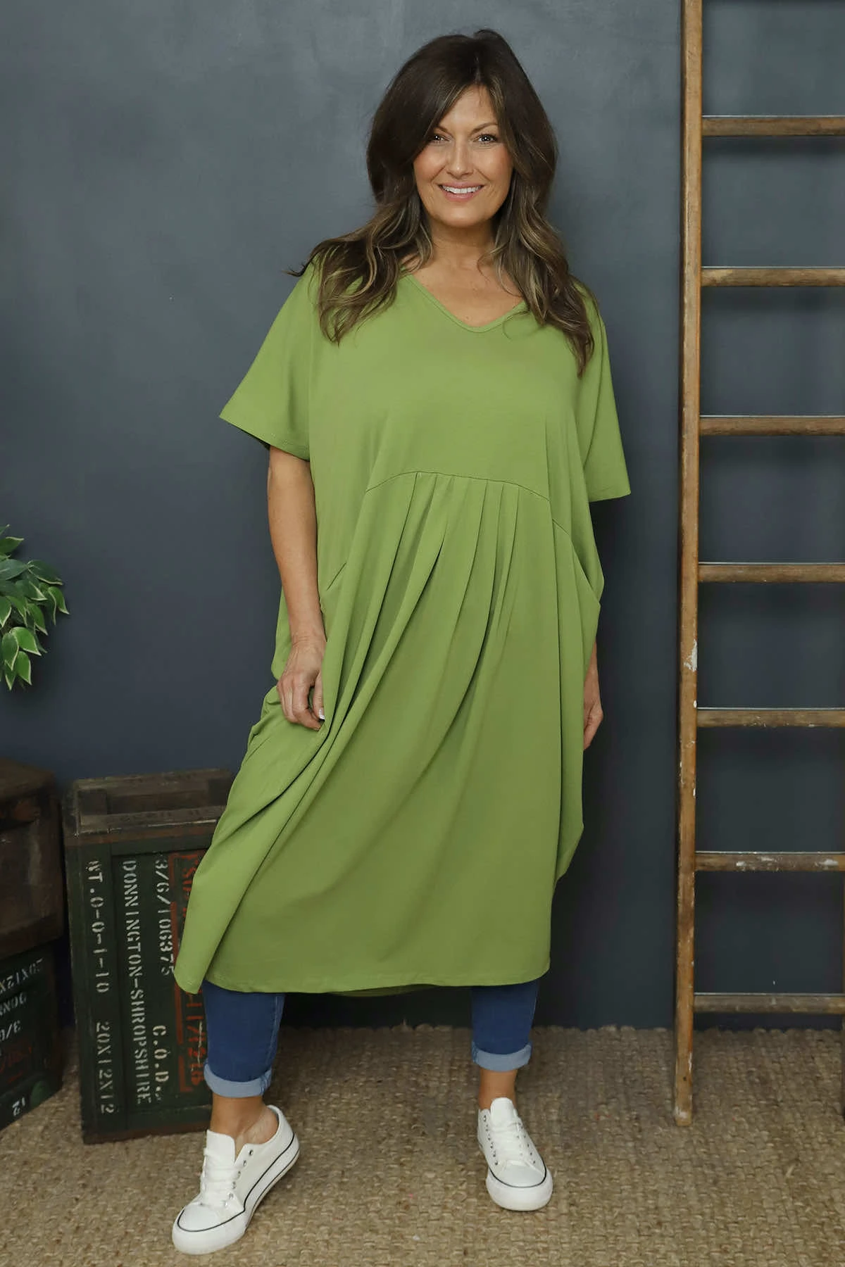Fenella Cotton Dress Olive 2 Fenella Cotton Dress Olive