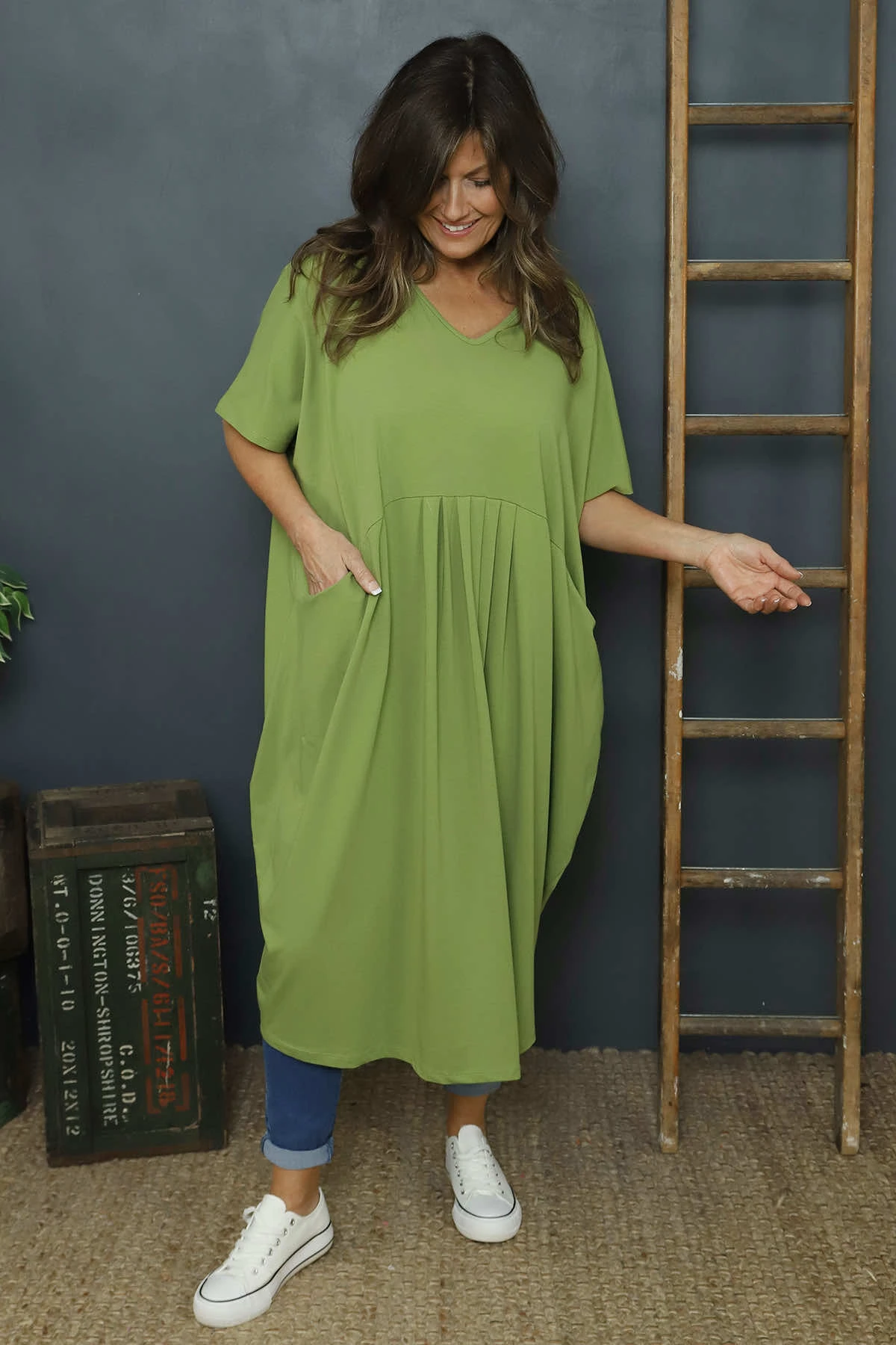 Fenella Cotton Dress Olive 3 Fenella Cotton Dress Olive - Image 2
