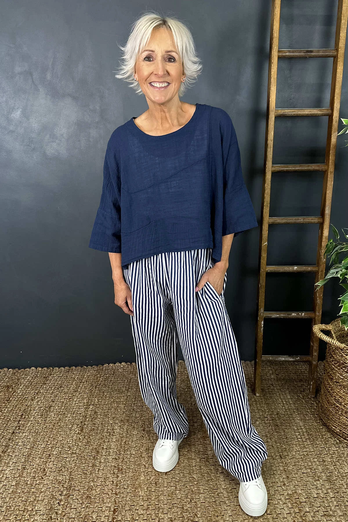 Nina Stripe Linen Trousers White 4 Nina Stripe Linen Trousers White - Image 2