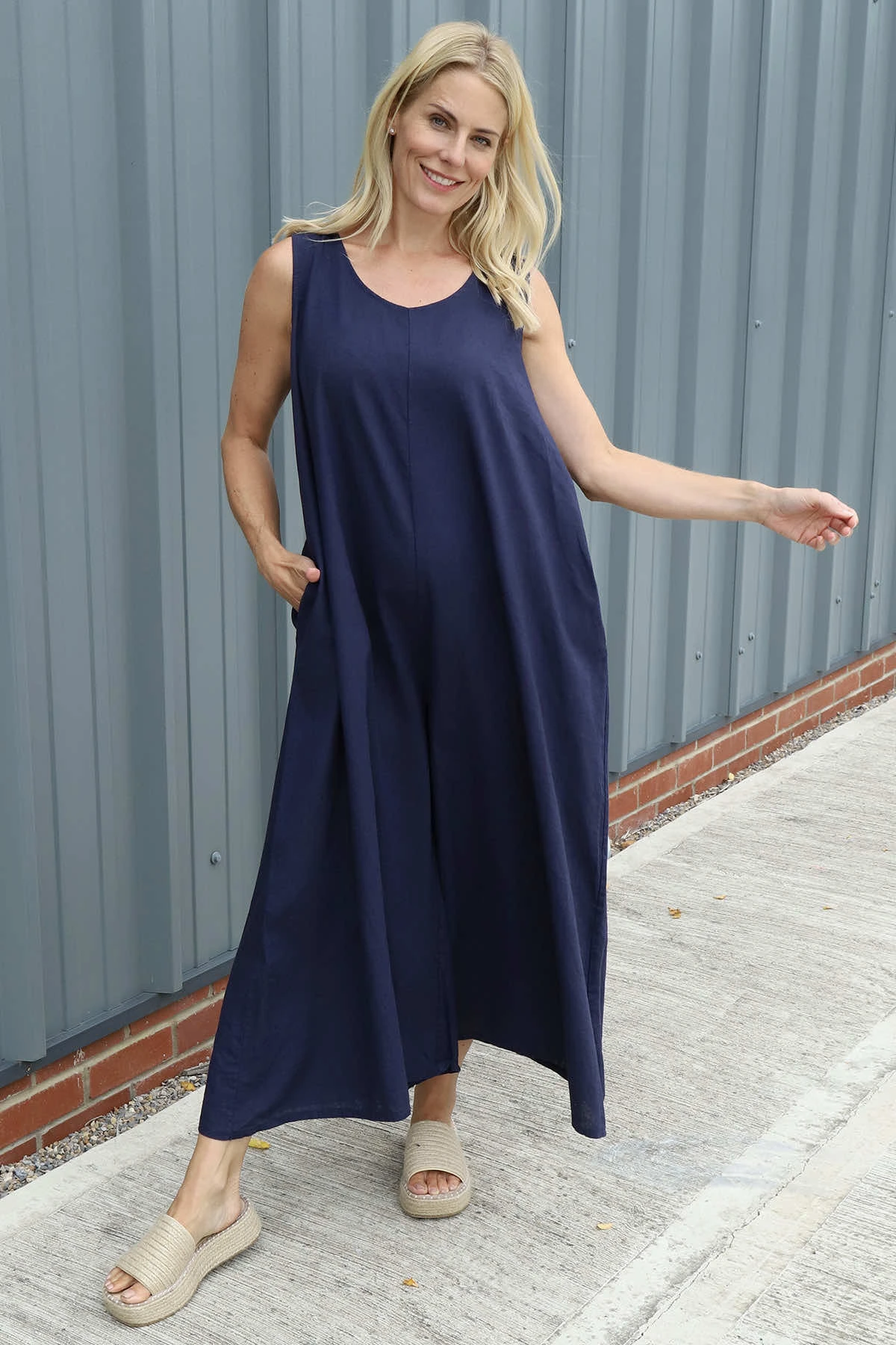 Lorina Sleeveless Linen Jumpsuit Navy 4 Lorina Sleeveless Linen Jumpsuit Navy - Image 2