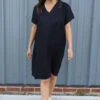 Alondra V-Neck Linen Dress Black