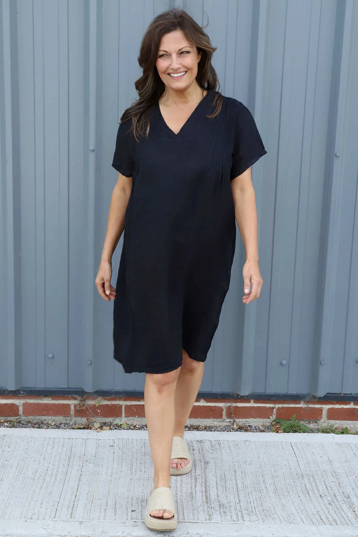Alondra V-Neck Linen Dress Black 3 Alondra V-Neck Linen Dress Black