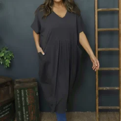 Fenella Cotton Dress Charcoal