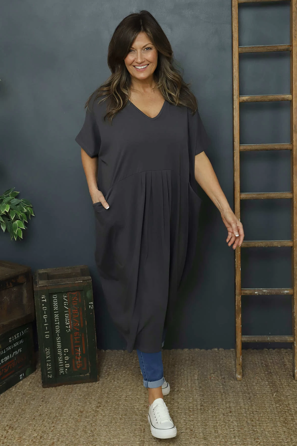 Fenella Cotton Dress Charcoal 3 Fenella Cotton Dress Charcoal