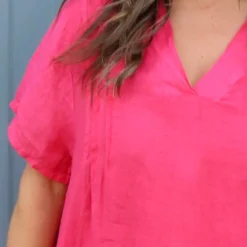 Alondra V-Neck Linen Dress Fuchsia -Kitandkaboodal Store IMG 2044 a79c8db5 9254 4b49 9835 c36e491c02d5