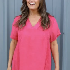 Alondra V-Neck Linen Dress Fuchsia -Kitandkaboodal Store IMG 2046 32ee5972 c116 4ac9 8297 adacee528f9b