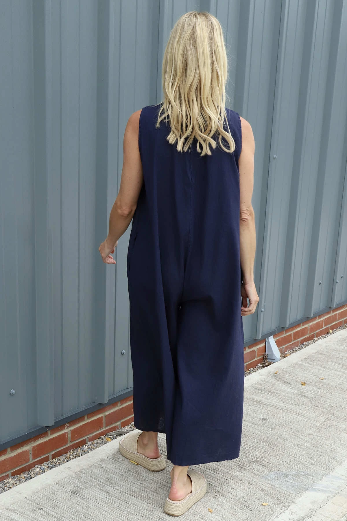 Lorina Sleeveless Linen Jumpsuit Navy 6 Lorina Sleeveless Linen Jumpsuit Navy - Image 4