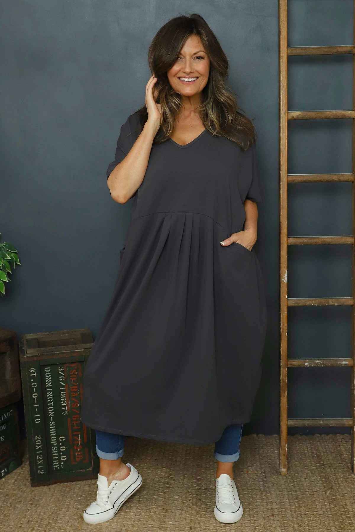 Fenella Cotton Dress Charcoal 4 Fenella Cotton Dress Charcoal - Image 2