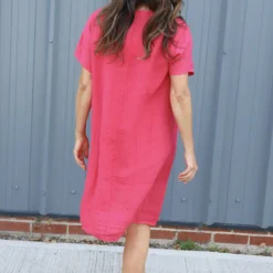 Alondra V-Neck Linen Dress Fuchsia -Kitandkaboodal Store IMG 2059 220ff3ed 117d 42b2 be50 0384ab19f185