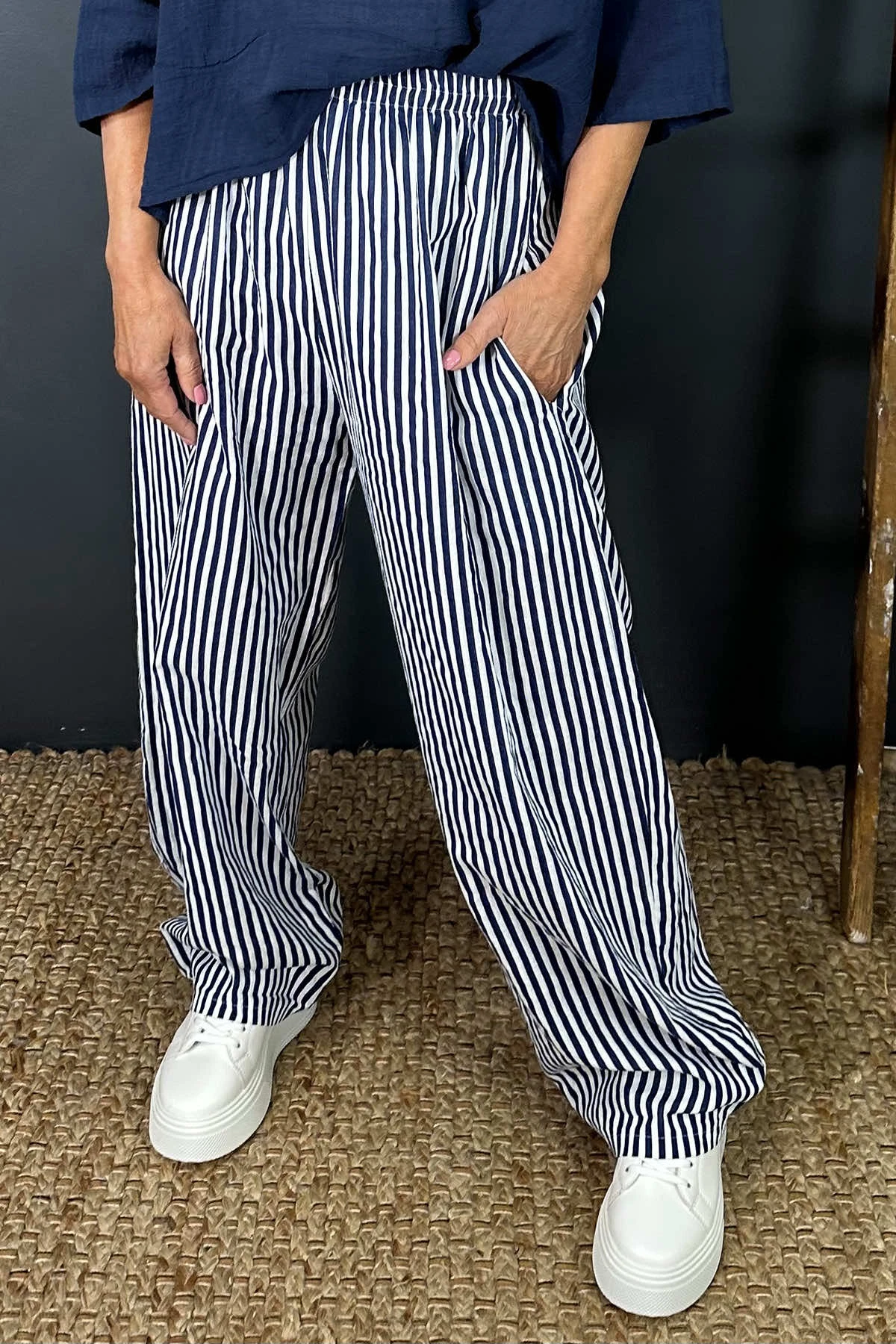 Nina Stripe Linen Trousers White 5 Nina Stripe Linen Trousers White - Image 3