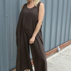 Lorina Sleeveless Linen Jumpsuit Cocoa