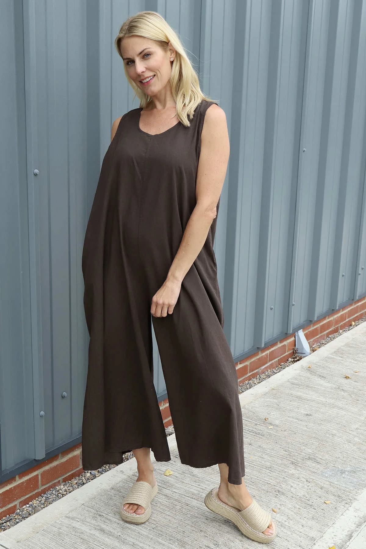 Lorina Sleeveless Linen Jumpsuit Cocoa 3 Lorina Sleeveless Linen Jumpsuit Cocoa