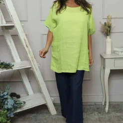 Beatrice Pocket Linen Top Lime