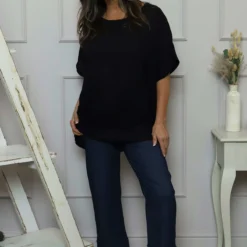 Beatrice Pocket Linen Top Black