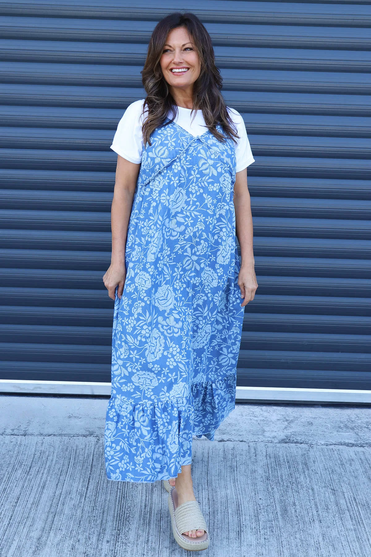 Shanna Print Strap Denim Dress Mid Denim 3 Shanna Print Strap Denim Dress Mid Denim