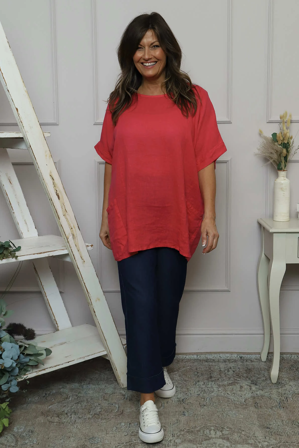 Beatrice Pocket Linen Top Hot Pink 3 Beatrice Pocket Linen Top Hot Pink