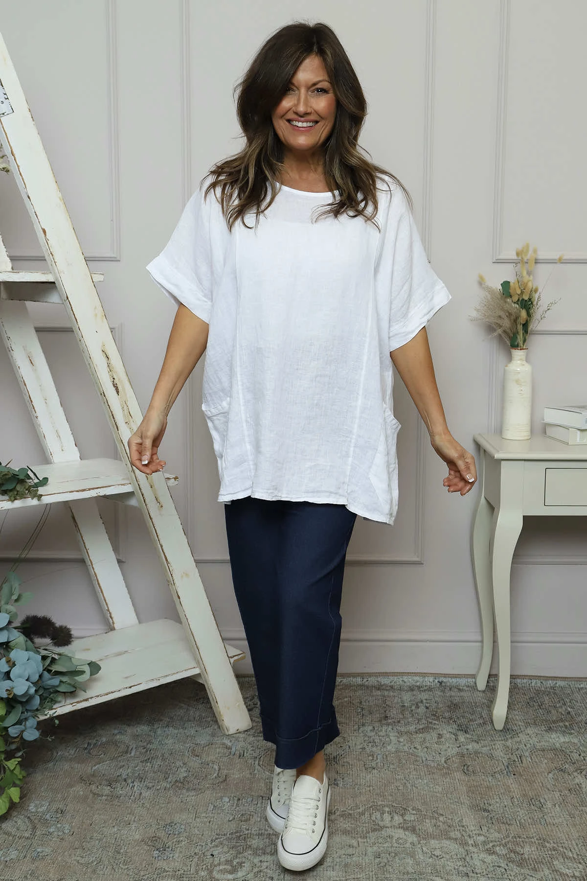 Beatrice Pocket Linen Top White 4 Beatrice Pocket Linen Top White - Image 2