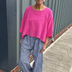 Nina Stripe Linen Trousers Navy