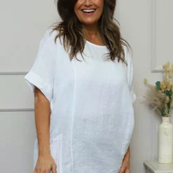 Beatrice Pocket Linen Top White