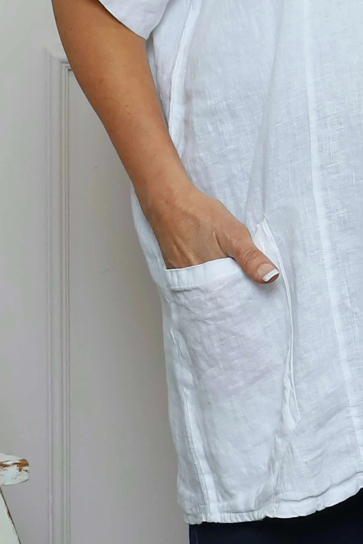 Beatrice Pocket Linen Top White 5 Beatrice Pocket Linen Top White - Image 3