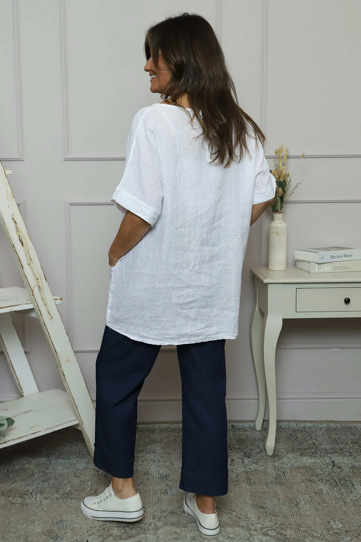 Beatrice Pocket Linen Top White 6 Beatrice Pocket Linen Top White - Image 4